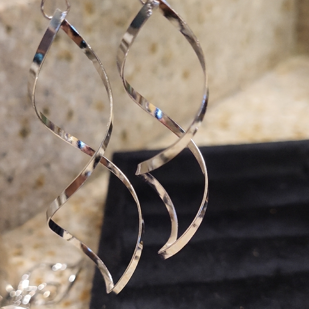 Sterling Silver Teardrop Dangle Earrings with Twisted Design - Picture 2 of 4